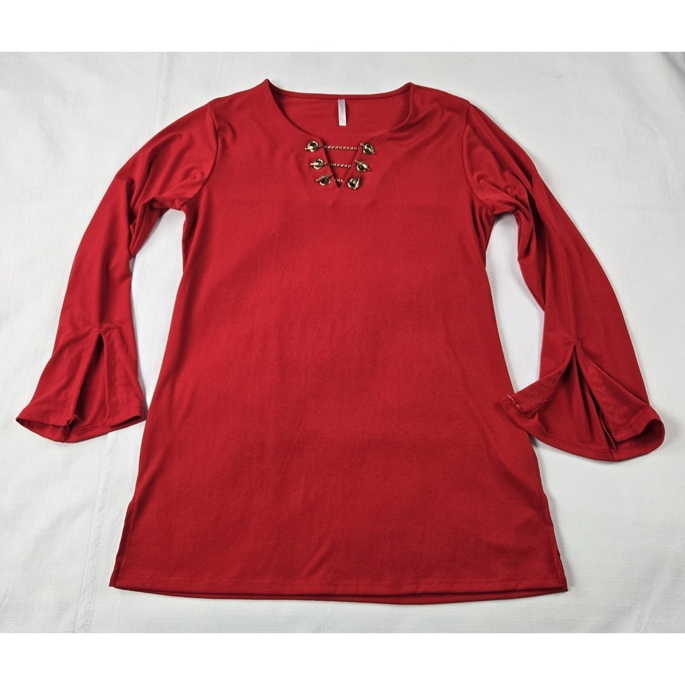 Passports Women's Long Sleeve Blouse with Removeable Gold Chain Details Size S